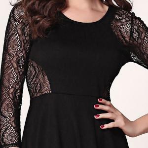 Sleeve Crew Neck Hollow Lace Sexy Dress