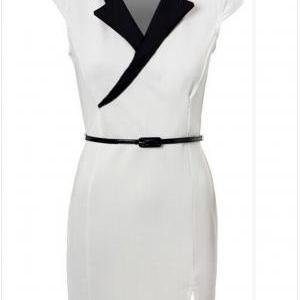 Summer New Sexy Short-sleeved White V-neck Dress With Belt on Luulla