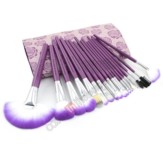 18pcs Professional Makeup Brush Set Make Up Sets Tools With Leather Case - Purple