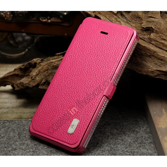 Genuine Leather With Aluminum Metal Bumper Case For Iphone 5/5s - Pink