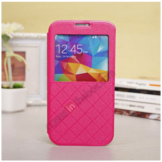 Window View Design Slim Pu Leather Flip Stand Case For Samsung Galaxy S5 - Rose