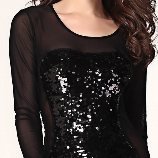 Gauze Super Sexy Black Longsleeved Sequined Dress on Luulla