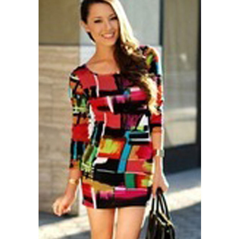 Color Stitching Sleeve Multicolor Sexy Dress on Luulla